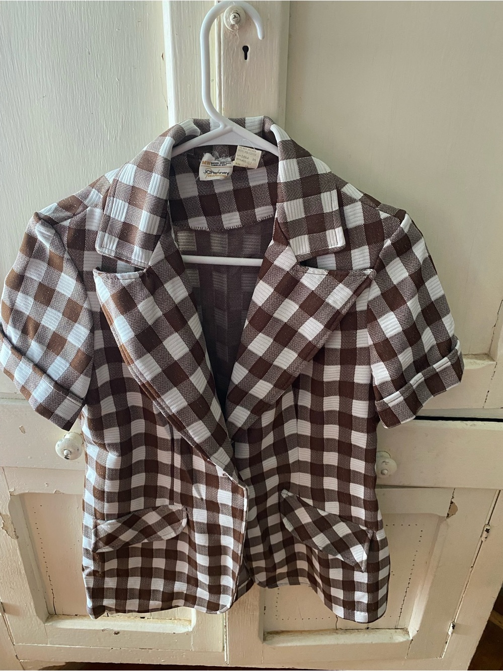 jcpenney Brown and White Check Short Sleeve Shirt Jacket